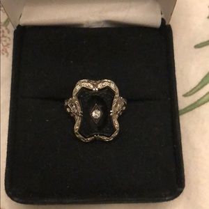 SOLD 14k Antique gold onyx diamond mourning ring